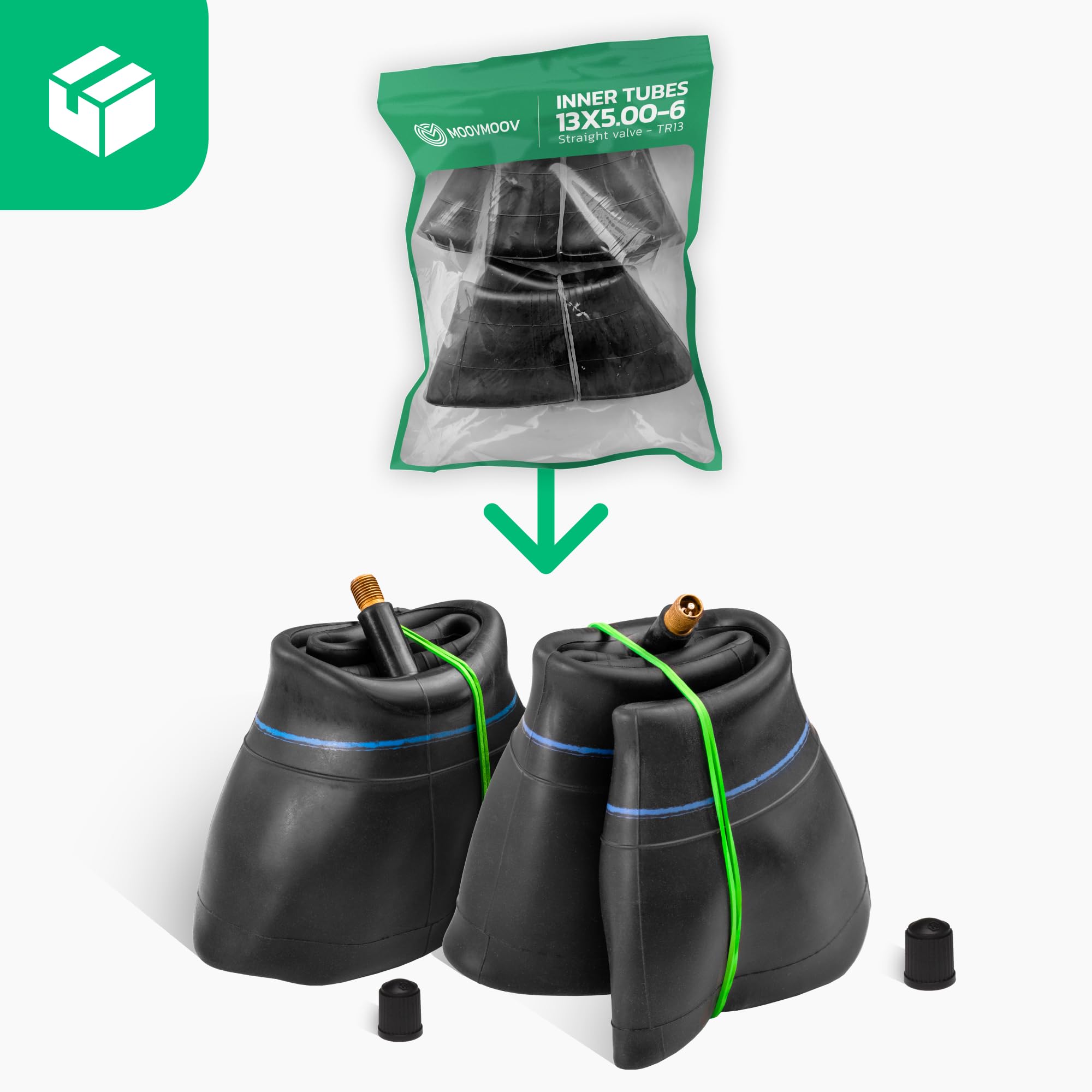 2 Chambres à Air MOOVMOOV 13x5.00-6 Valve Droite TR13 - Pour Tondeuse, Quad, Brouette, VTT - Compatible Pneus 13x5.00-6/5.30-6