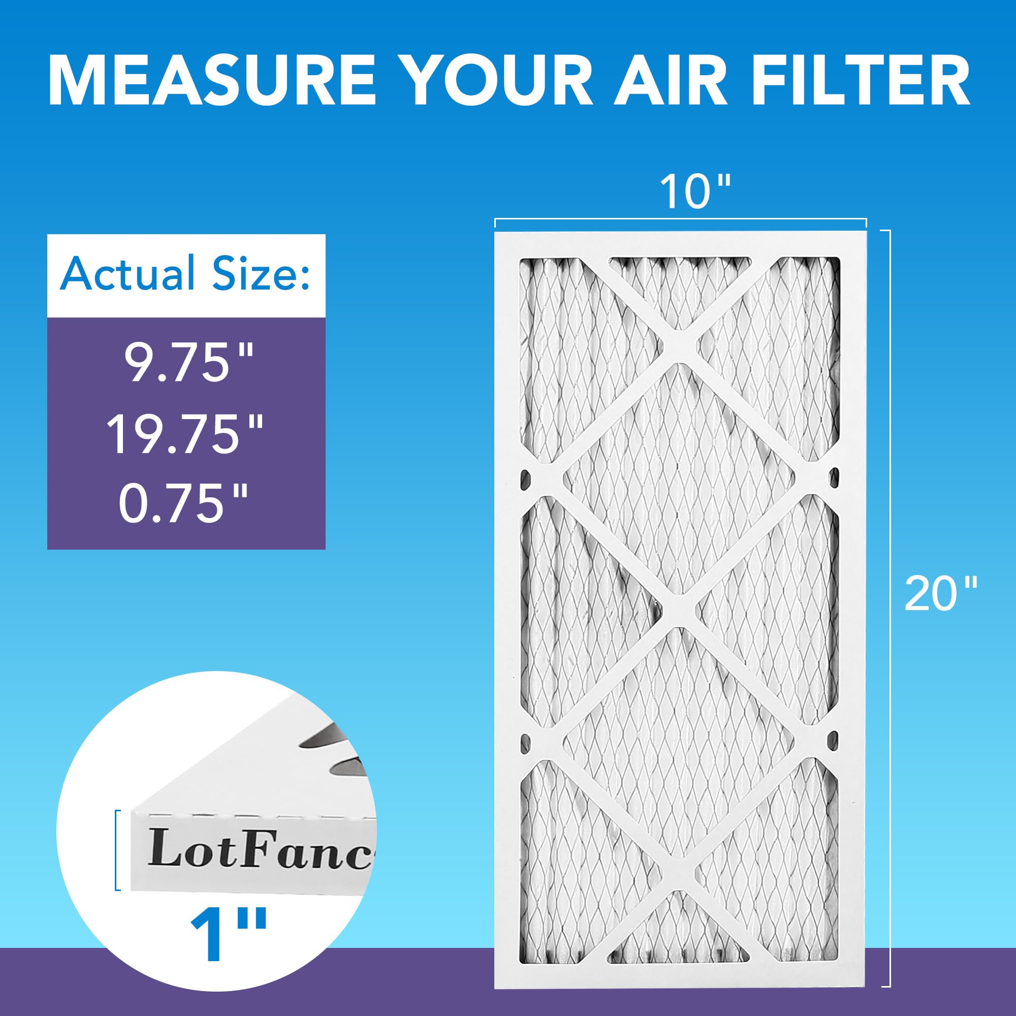 LotFancy MERV 11 Lot de 4 filtres à air plissés pour chaudière CVC et climatisation - Taille réelle : 24,8 x 50,2 x 1,9 cm