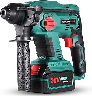 Brushless Cordless Rotary Hammer,POSENPRO 20V SDS Plus Rotary Hammer Drill,4 Modes Selector,Variable Speed,Adjustable Hand...