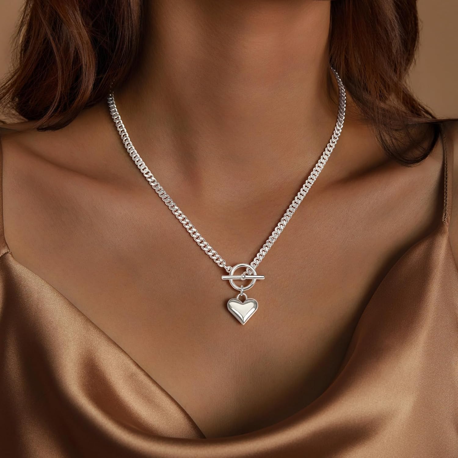 Cute Heart Necklace for Women Gold/Silver Plated Heart Pendant Choker Necklaces Tendy Love Heart Chain Necklace Dainty Gold/Silver Necklace Jewelry Gifts for Women - Image 6