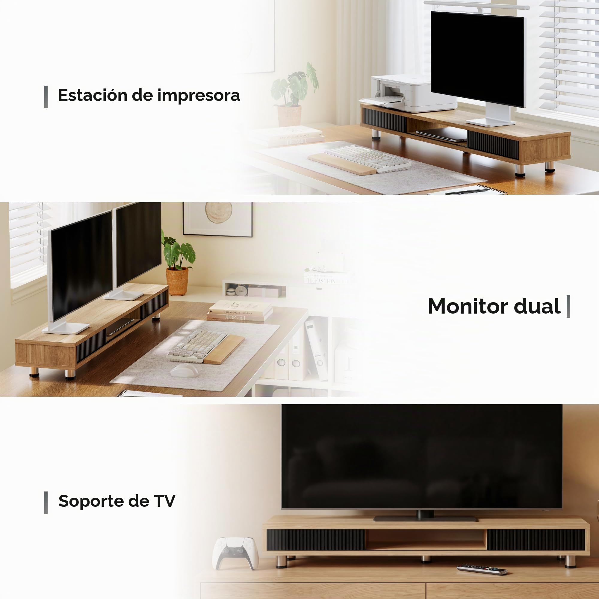 Fenge Elevador de Monitor con Puerta Corredera De Cristal Roble Oscuro | Altura Regulable,Elevador de Monitor,108×23,5×(15,2-16,7)cm Carga Máxima 45 kg