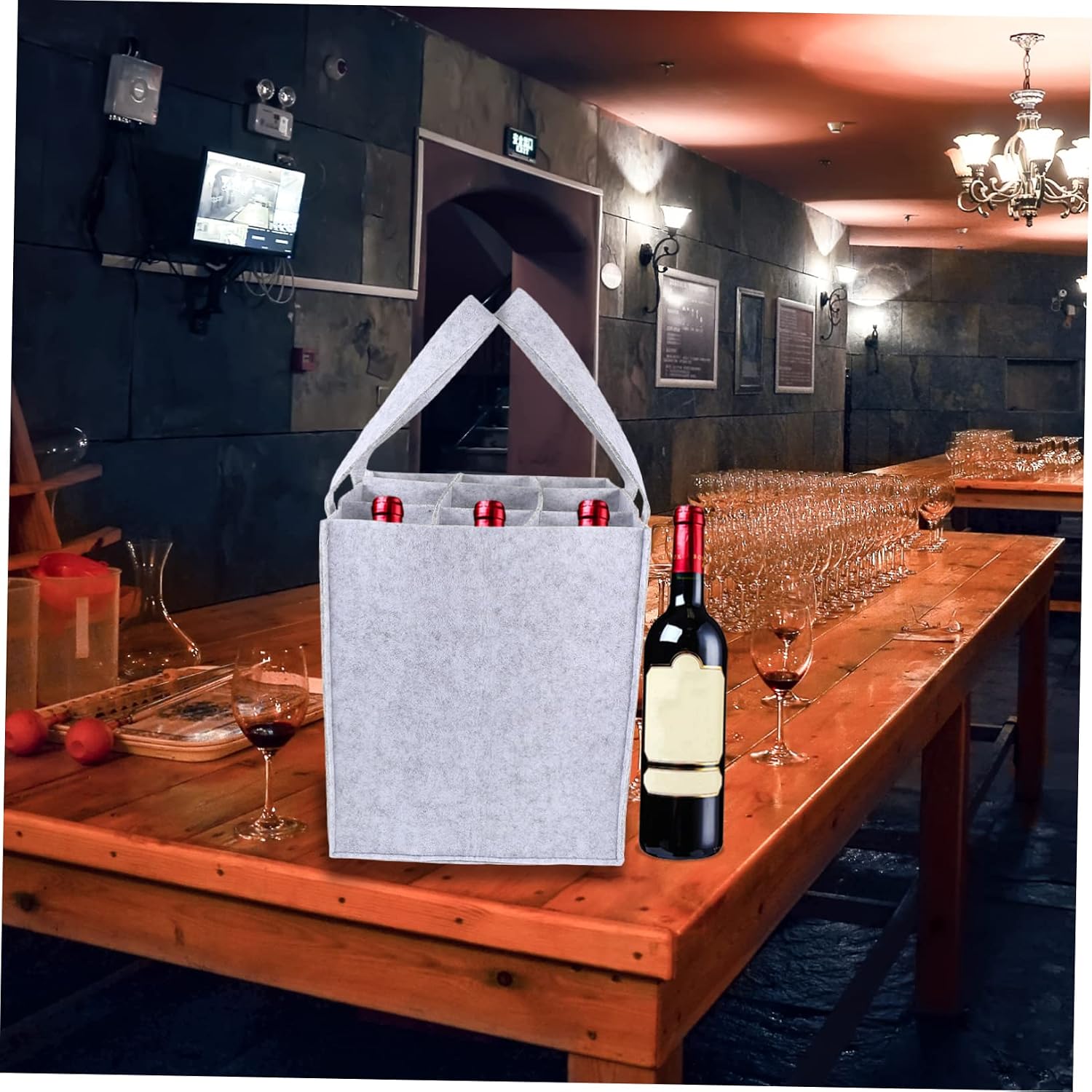 COLLBATH 1pc Divided Style Wine Bottle Cover Storage Bag Light Grey Wine Tote for for Parties and Stylish and Functional for