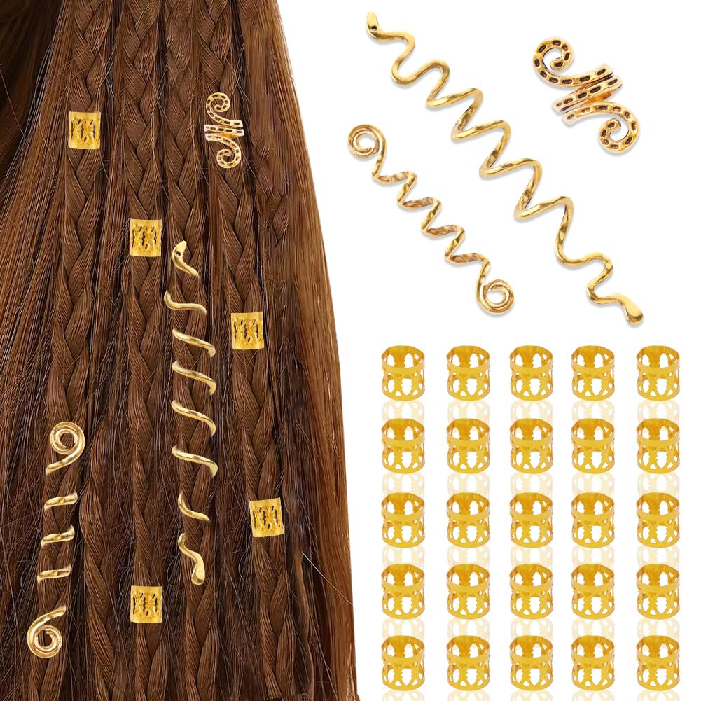 50 Stück Aluminium Dreadlock-Perlen – Verstellbare Cuffs, Silber, Für Haar-Flechtkunst