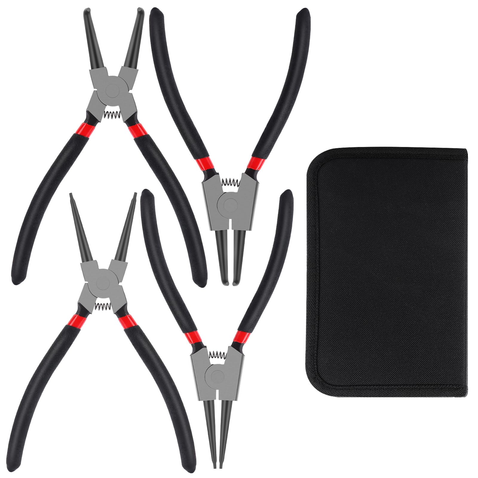 VFANDV Set Pinze per Anelli di Sicurezza, 4 Pezzi Dritti Pinza Seeger con Maniglie Antiscivolo Piegati Pinza Seeger Maniglie Antiscivolo Pinze per Anelli di Sicurezza Set per Interni Esterni