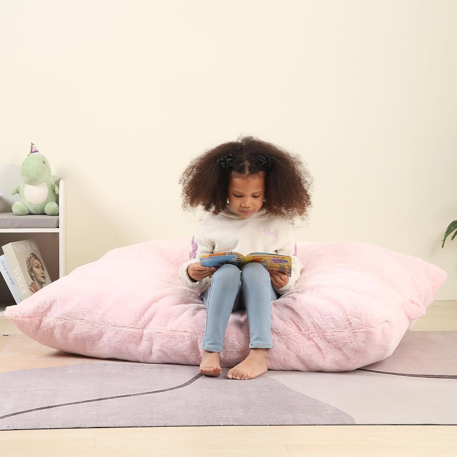 MOMCAYWEX 3-in-1 Kids Bean Bag Chair, Gaint Pillow Mattress for Kids, 35" x 50" x 10", Pink
