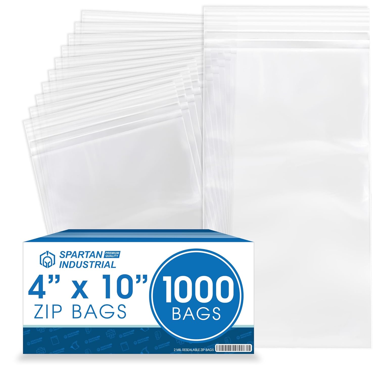 Spartan Industrial - 4 X 10 (1000 Count) 2 Mil Clear Reclosable Zip Plastic Poly Bags with Resealable Lock Seal Zipper