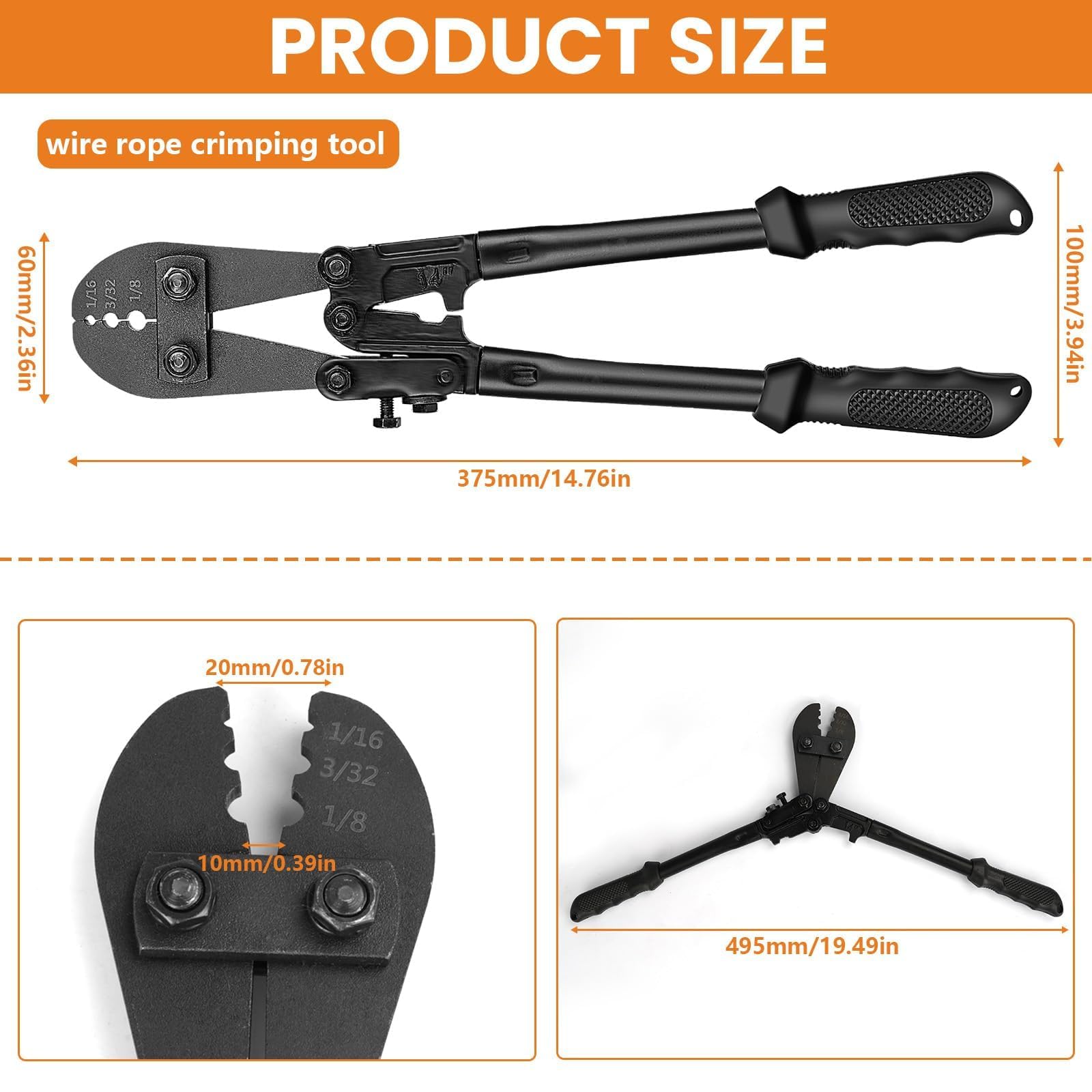 TooTaci Herramienta de Engaste para Cables de Hasta 3.2mm – Prensador de Alambre para Manguitos de Bucle, Ovalados y Dobles de Aluminio de 1.5mm a 3.2mm | Crimpadora de cables de avión para manguitos ovalados de aluminio, manguitos dobles, crimpadores de