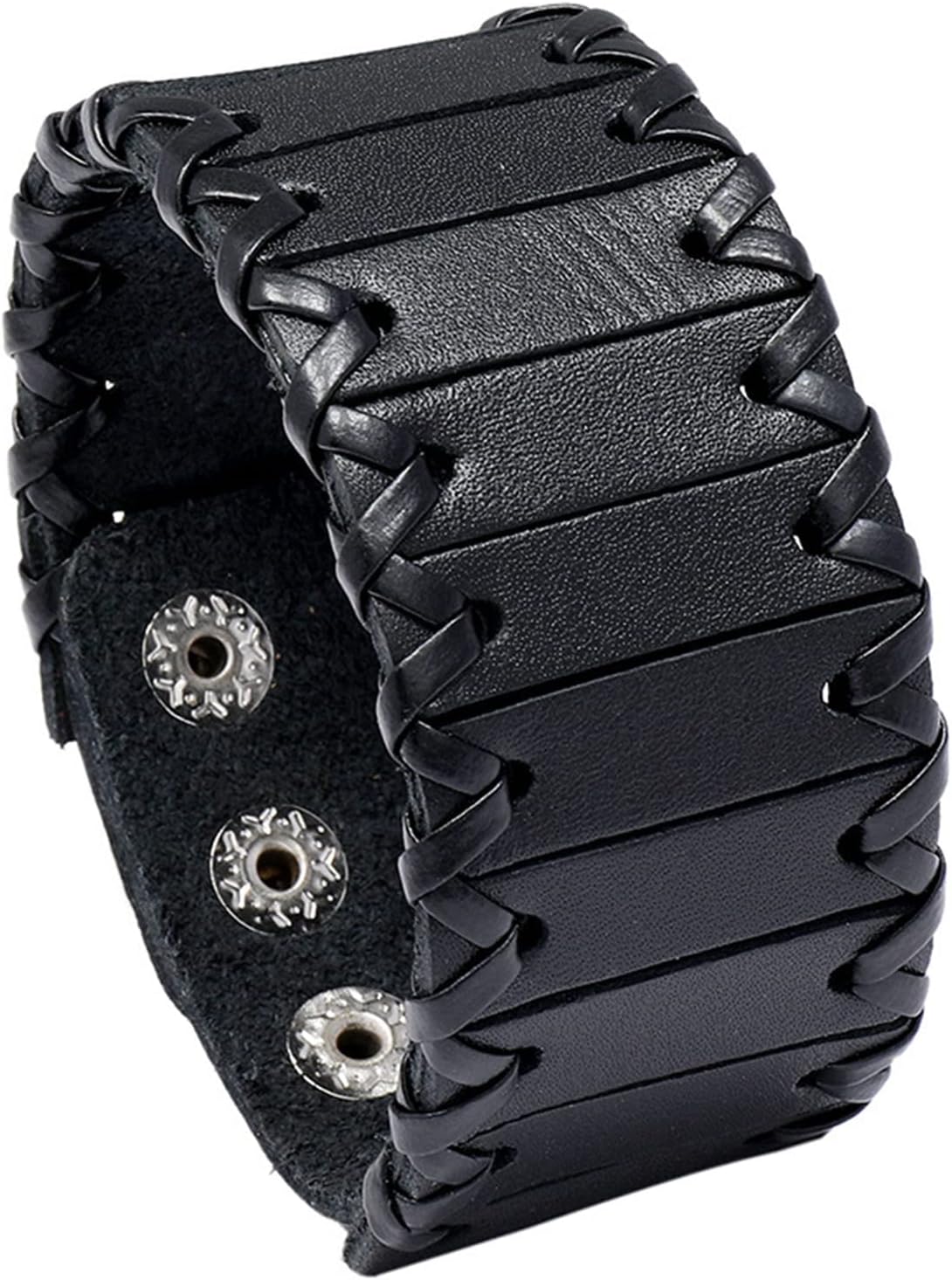 Punk Rock Braided Wristband Wide Leather Cuff Bracelets