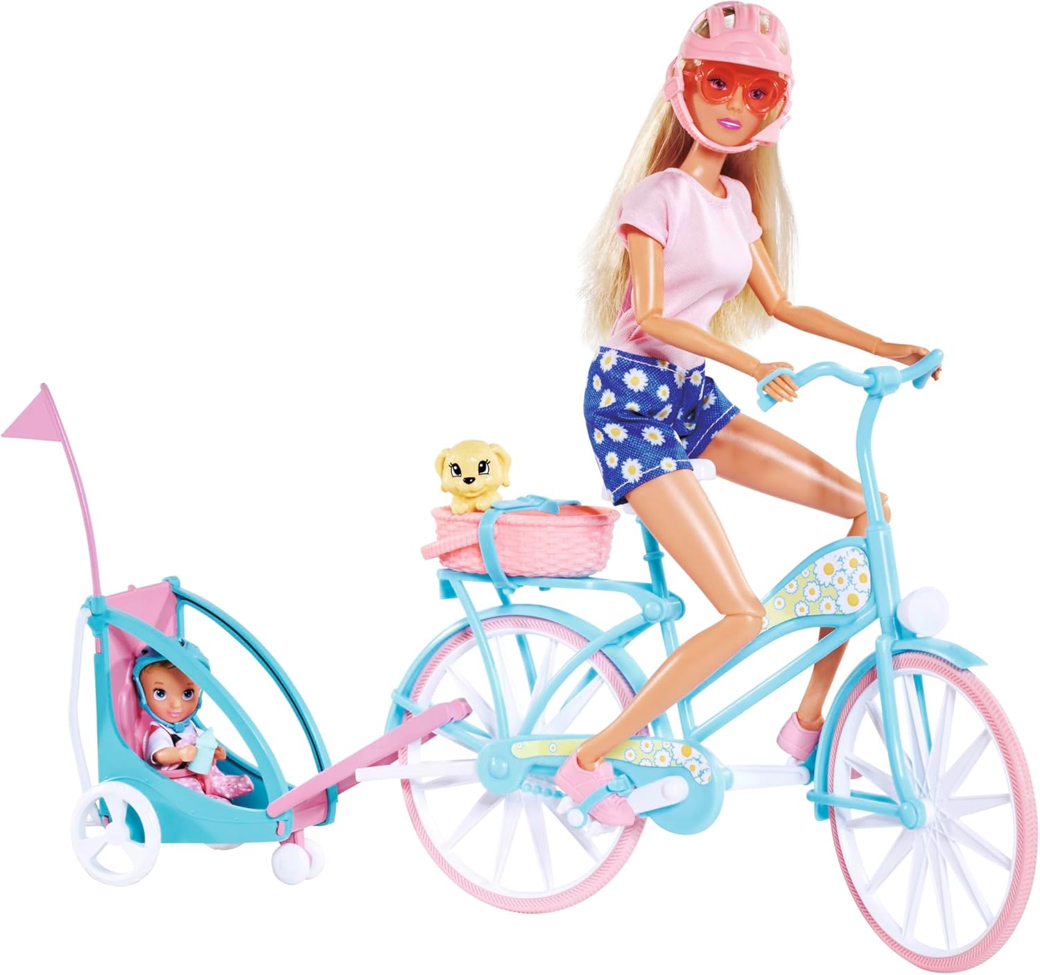 Simba Steffi Love Bike Trailer, Toy Doll on Her Bike with Trailer for Baby, Dog and Helmets, from 3 Years