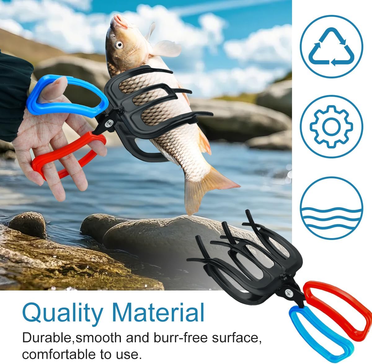 2 Pcs 3 Claw Fish Gripper, Fishing Pliers Gripper, Multifunctional Metal Fish Control, Non-Slip Fish Grabber Tool Clamp Forceps Secure Grip on Diverse Freshwater Fish Grip Tackle Holder image 4