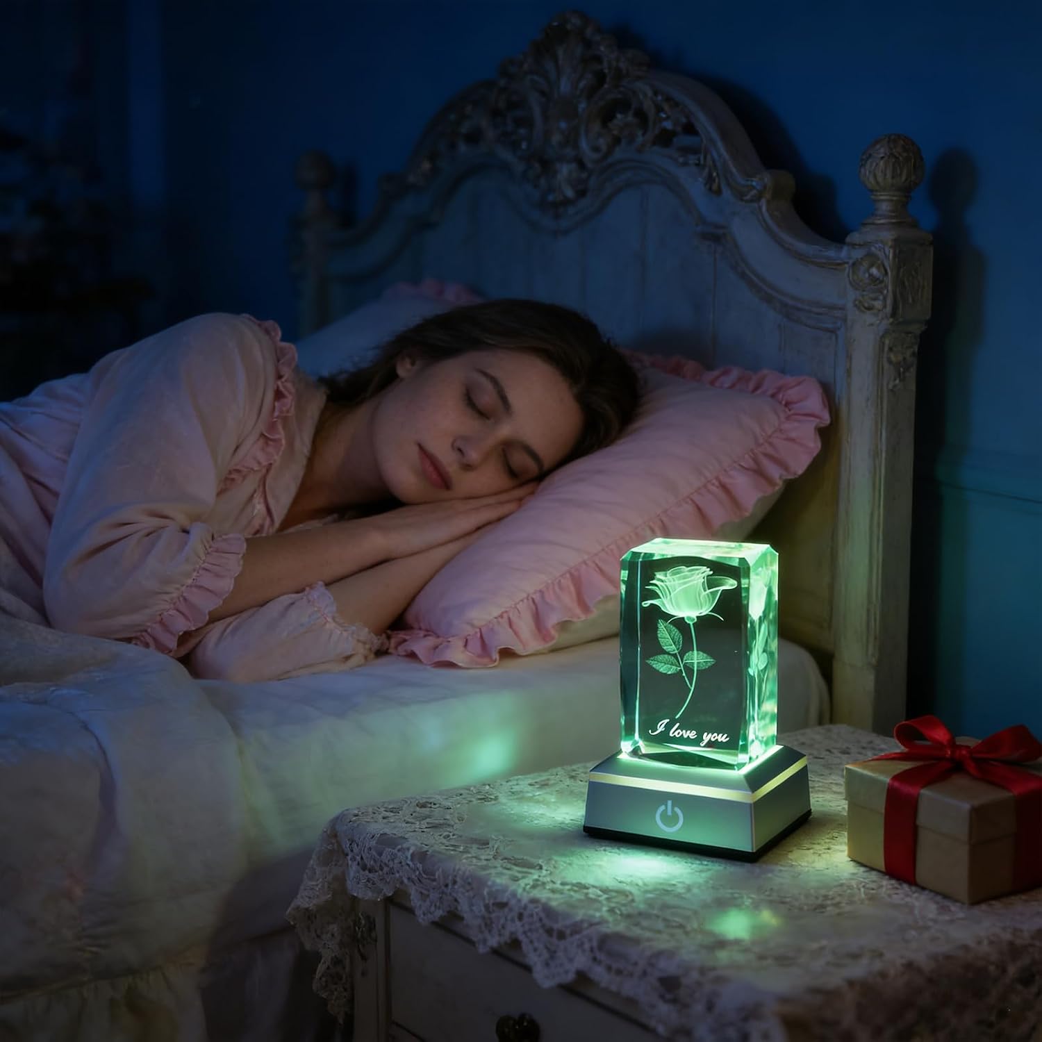 Valentine's Day Gift for Her - 3D Rose Crystal I Love You Flower Figurine with Colorful LED Light Base, Anniversary Romantic Gift for Girlfriend, Wife, Couples, Eternal Love Keepsake image 4