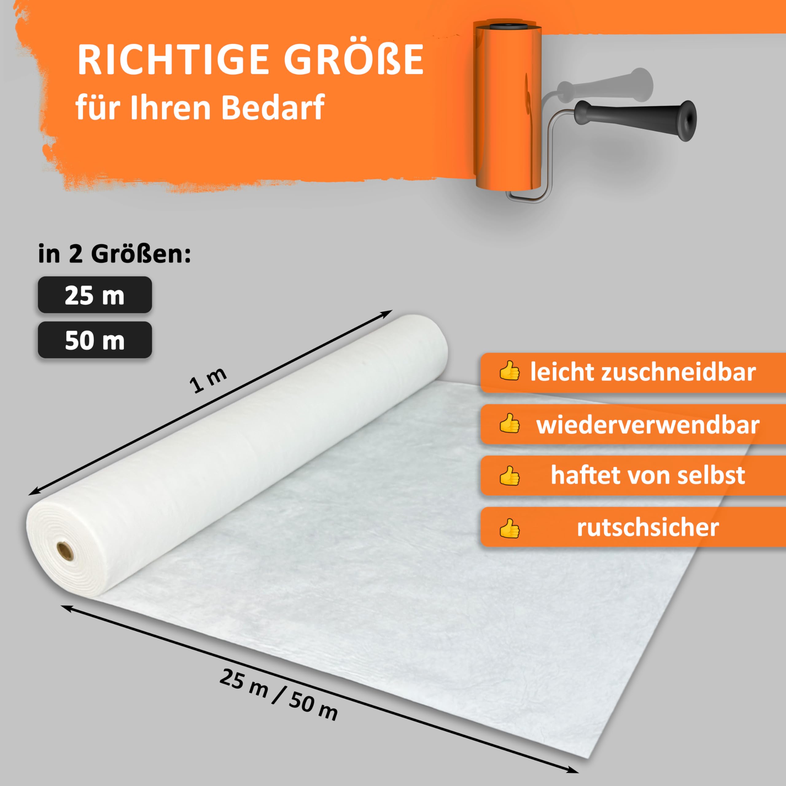 easyliner® selbsthaftendes Malervlies Malerabdeckvlies premium Qualität Schutzvlies Abdeckvlies, Gewicht: 160 g/m² - Der perfekte Oberflächenschutz für Bodenbeläge (25 m² Rolle)