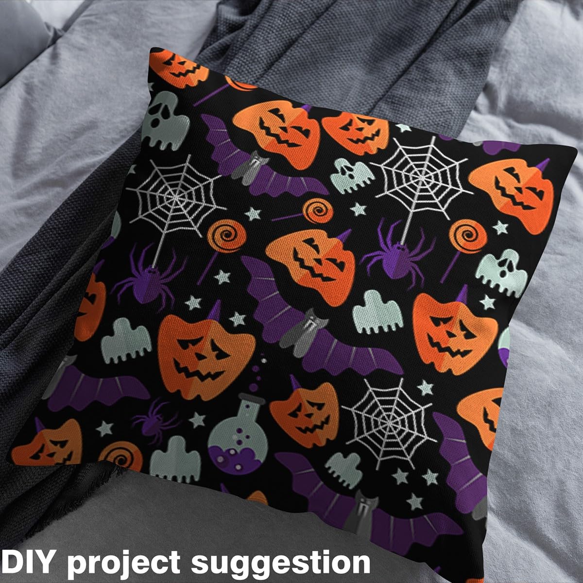Tessuto Happy Halloween da The Yard Catoon Pumpkin Cute Ghost Bat Tessuto per bambini amanti del cucito acquerello animali selvatici stile gotico piante tessuto per decorazione della stanza e