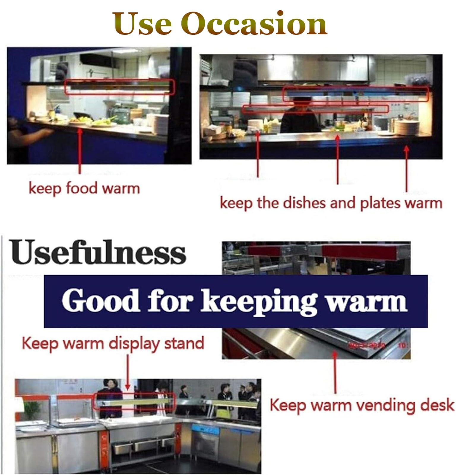 Lampada scaldavivande Commerciale, Lampada scaldavivande sospesa per Buffet, Catering, scaldavivande in Acciaio Inossidabile per Piatti, pietanze, Alimenti (35°C-85°C)(120x15x6.5CM)