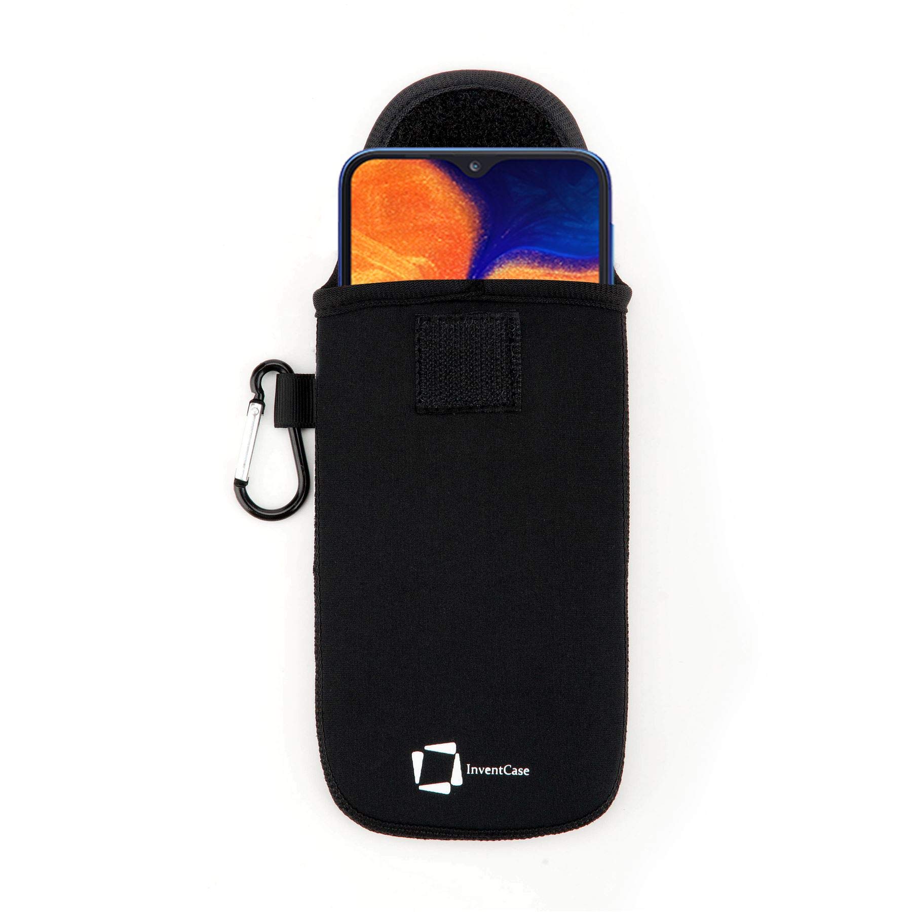 InventCase Neoprene Impact Resistant Protective Pouch Case Cover Bag with Secure Fastening and Aluminium Carabiner for Samsung Galaxy A10 2019 - Black
