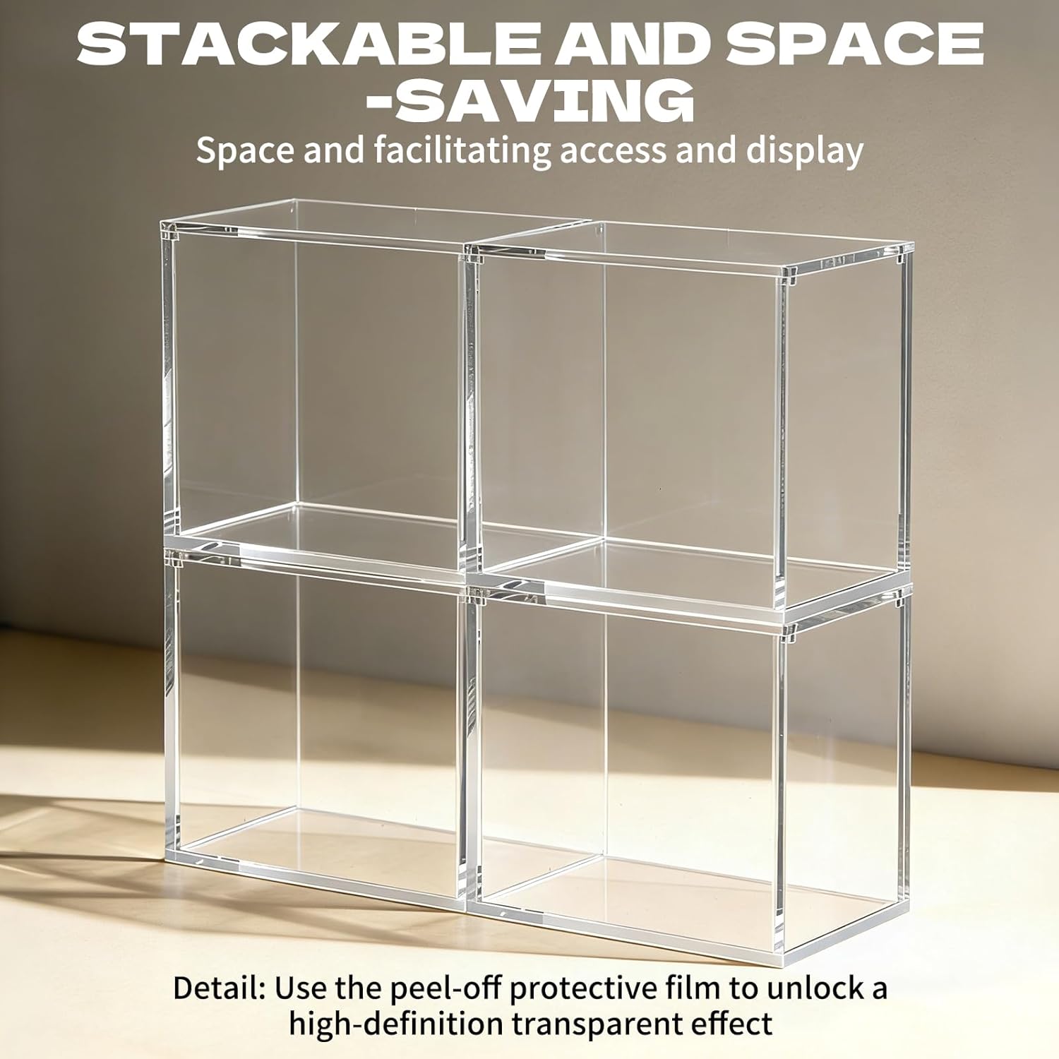 4 PCS Acrylic Display Case Compatible with PKMN Booster Boxes, Stackable 5mm Thick Booster Box Case Display Protectors Booster Box Storage for Cards Collectors