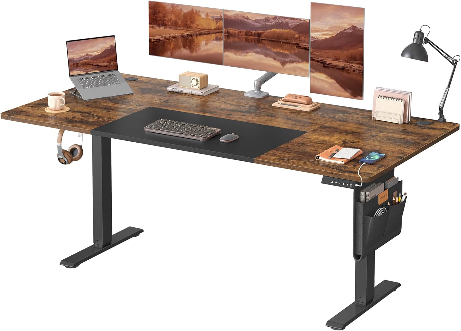 SONGMICS desk — vintage brown / matt black