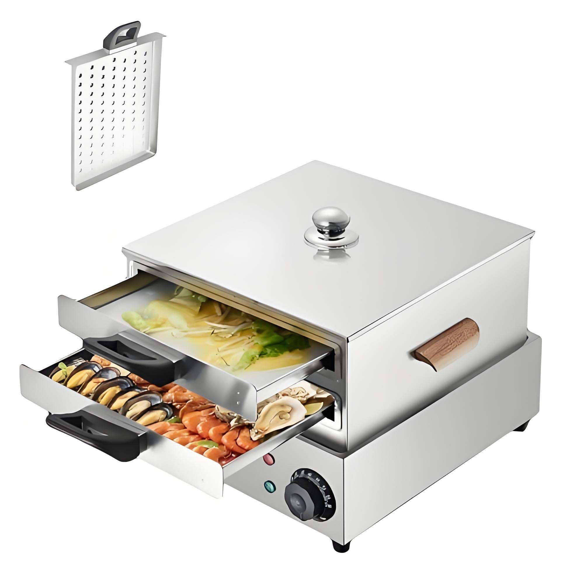 GUTYGIO Double-layer Noodle Roll Steamer Cantonese Rice Noodle Rolls Machine with 3 Trays for Cheung Fun, Chinese Cheung Commercial and Home Use, for Cheung Fun/Dumplings/Dim Sum