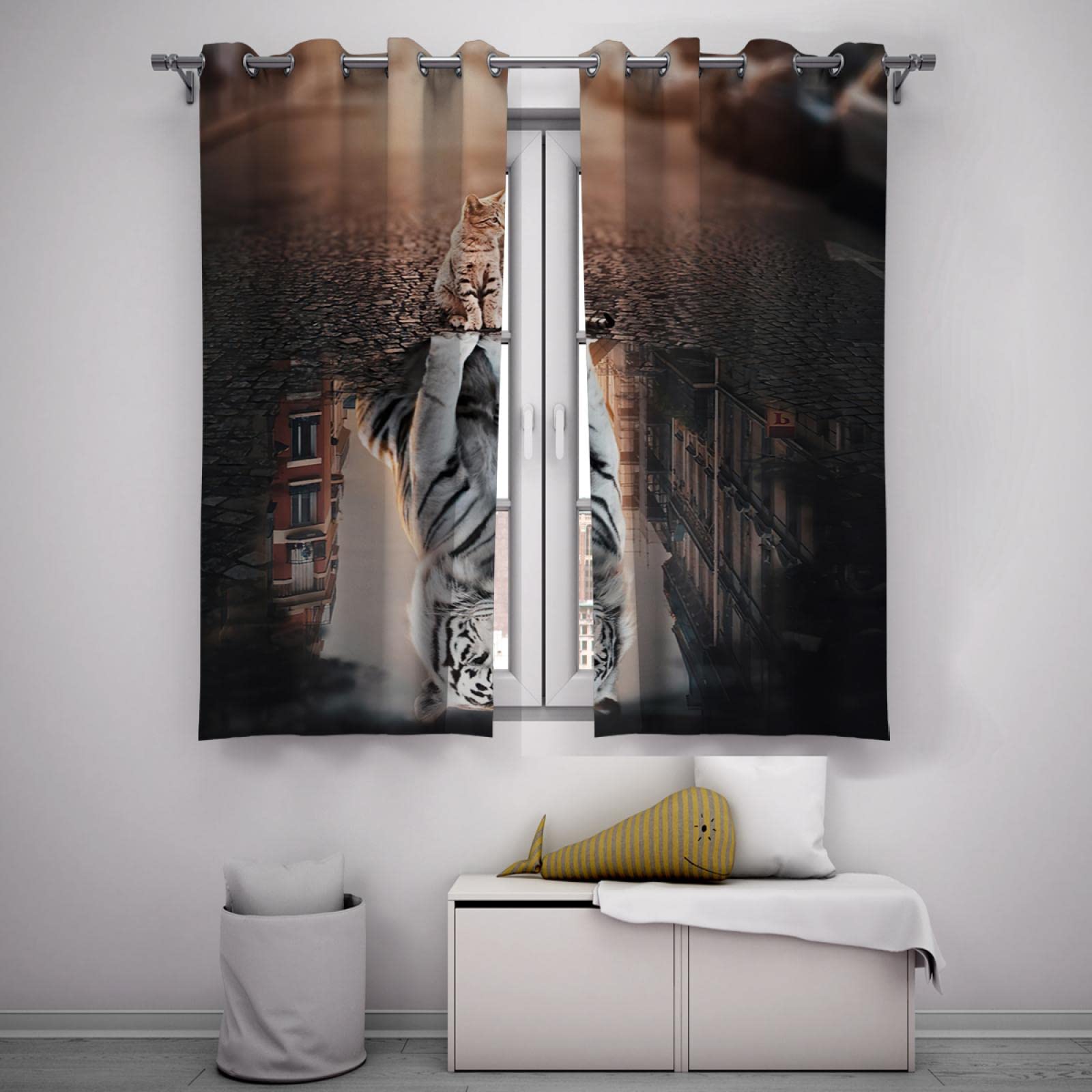 Kinder Kätzchen Big Tiger Tier Vorhang Wärmeisoliert Verdunkelungsraum Verdunkelung Fenster Vorhänge für Jungen Mädchen Schlafzimmer 2 Paneele waschbar 225x140cm
