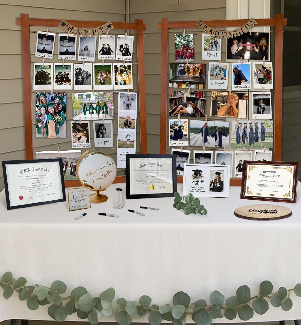 Class of 2026 Wooden Picture Frame Collage with Adjustable Jute Cords and Clips, Graduation Decorations 2026, Rustic Graduation Photo Display for Table & Wall Decor