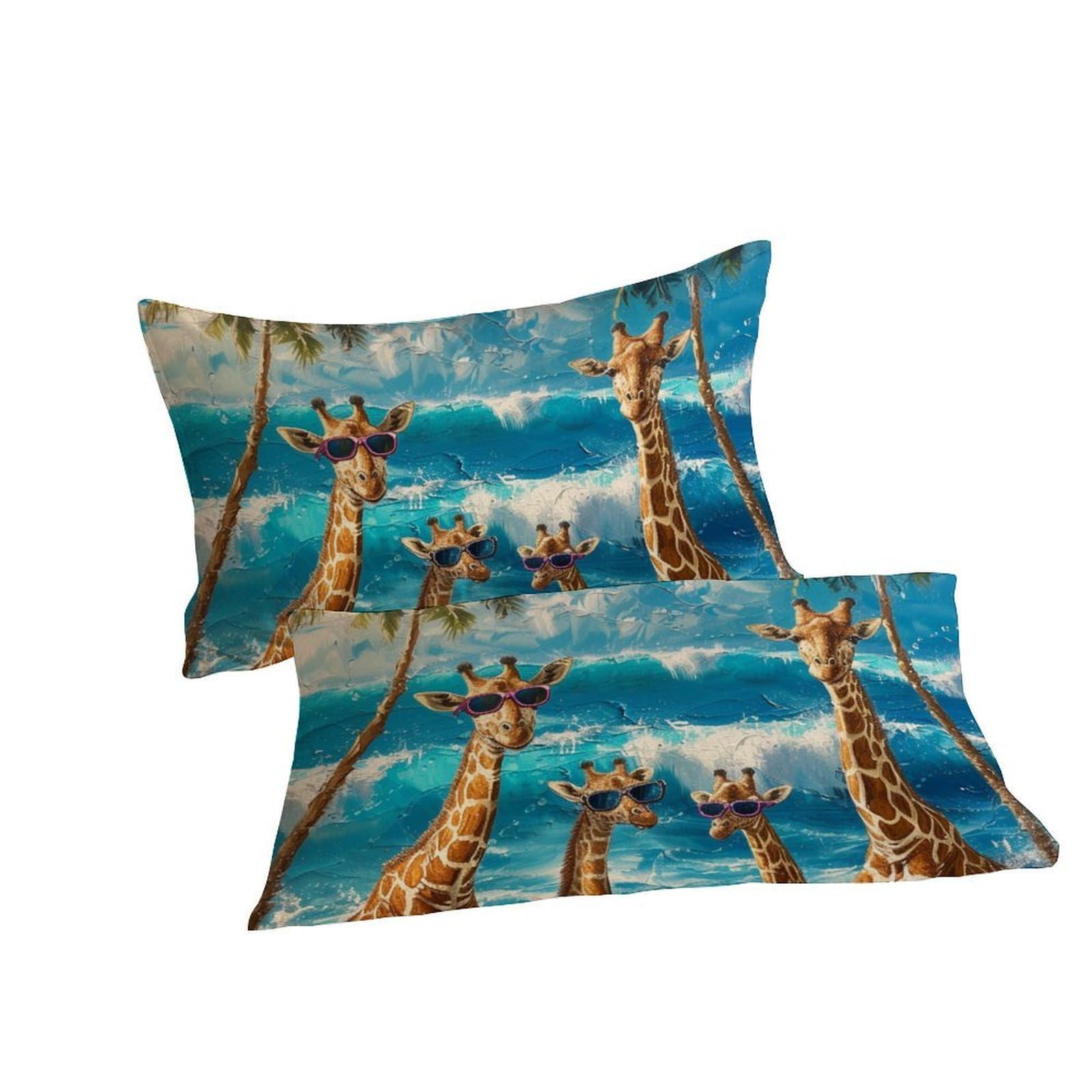 Spiaggia Giraffede Ropa De Cama 3D Niños 3 Piezas Microfibra 2 Funda De Almohada CremalleraSuper King（260x220cm）
