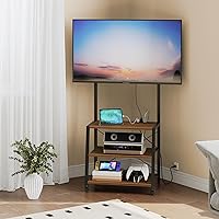 Vista 11 de HOOBRO - Soporte de TV móvil con soporte y toma de corriente hasta 55 pulgadas, centro de entretenimiento de esquina, soporte de TV pequeño con 3