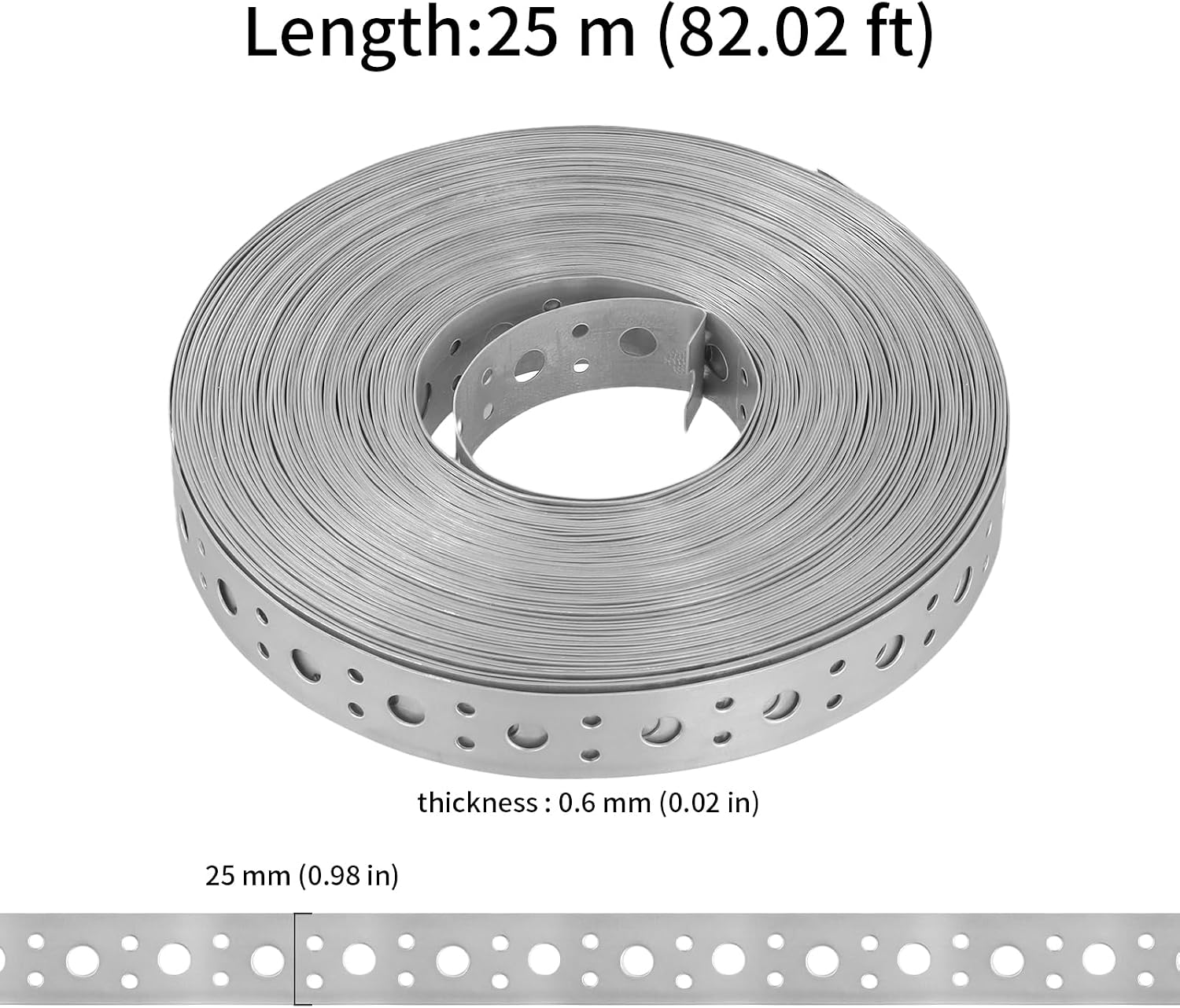 HOIGON 1 Inch x 82FT Metal Pipe Strapping with Hole, 24-Gauge Galvanized Pipe Hanger Strap for Pipe Support Hanging and Flexible Trimming