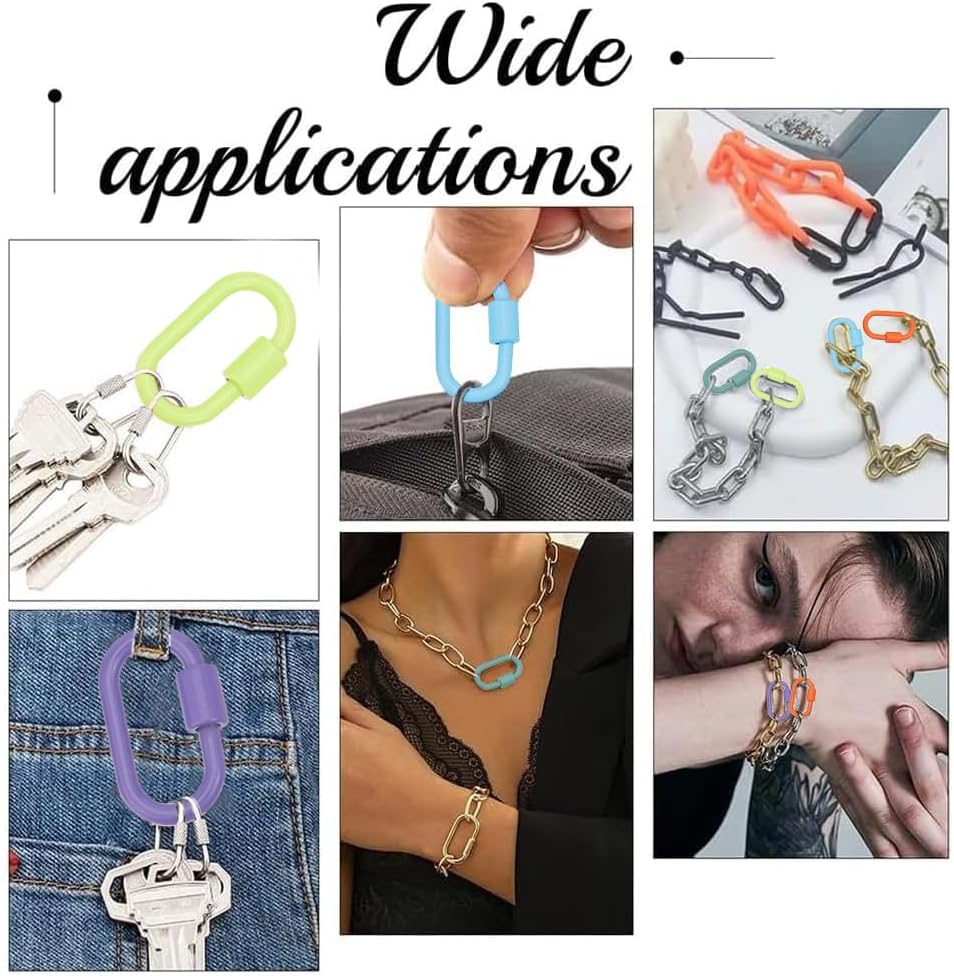 5Pcs Enamel Carabiner Lock Screw Carabiner Clip Hook Buckle Screw Locking Keychain 5 Colors Oval Keyring Holder Clasp for Handbag Climb Keychains Necklace Bracelets DIY Accessories - Image 5