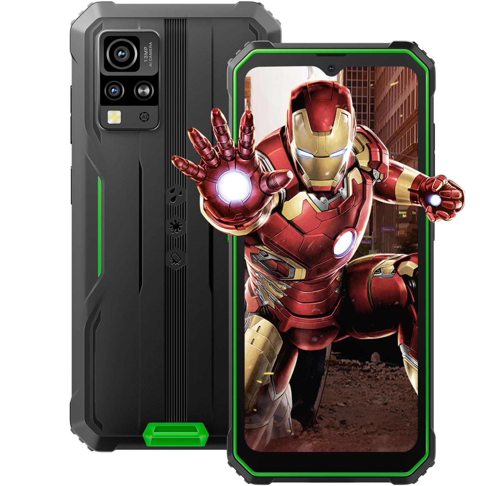 Blackview BV4800 Android 13 Rugged Smartphone, 6.56''HD+/ Corning Gorilla Glass 3, 5180mAh, 4GB+32GB(1TB TF), 13MP+5MP, Face ID/Modalità Guanto/GPS/3 Slot/4G Dual SIM Telefono Indistruttibile