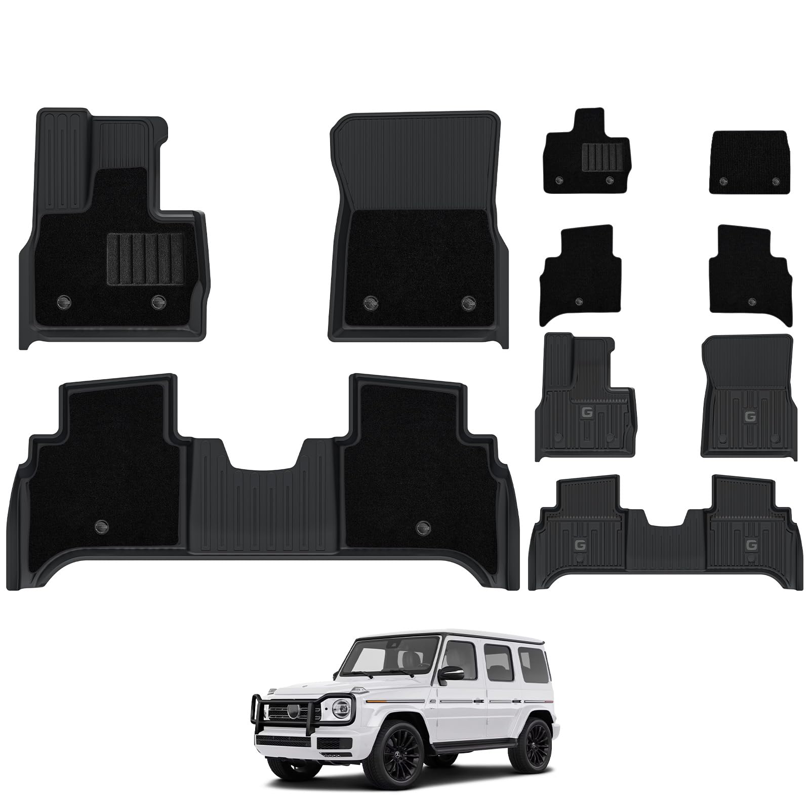 3W Fußmatten & Autoteppiche für Mercedes Benz G Klasse W463 2020-2026 | TPE Thorex™ Allwetter | 3D Maßgeschneiderte Passform | Hundefreundlich Auto Zubehör | Wasserdicht & Kratzfest | Antirutsch