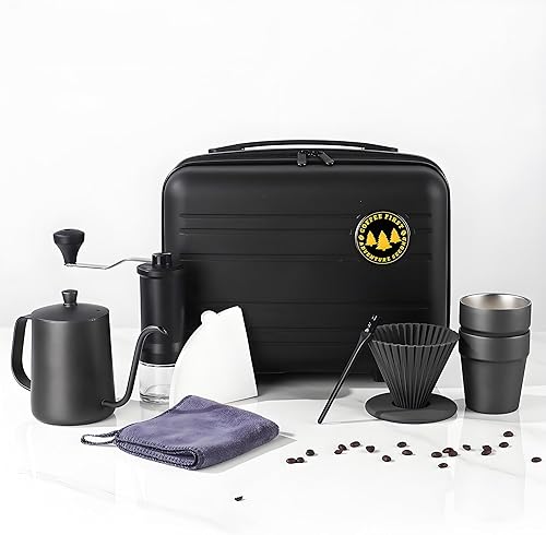 9-Piece Pour Over Coffee Set, Travel Camping Coffee Maker Kit with SS Kettle & Grinder, Hand Drip Gear for Outdoor Home, 2025 Holiday Gift