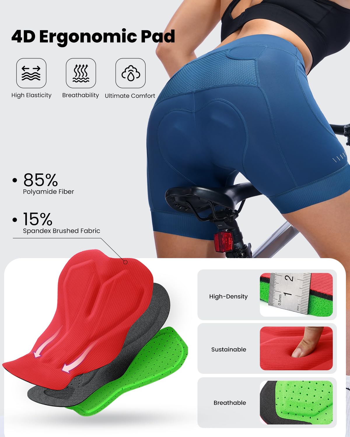 Sportneer Pantalones de ciclismo para mujer con acolchado en el asiento 4D acolchado