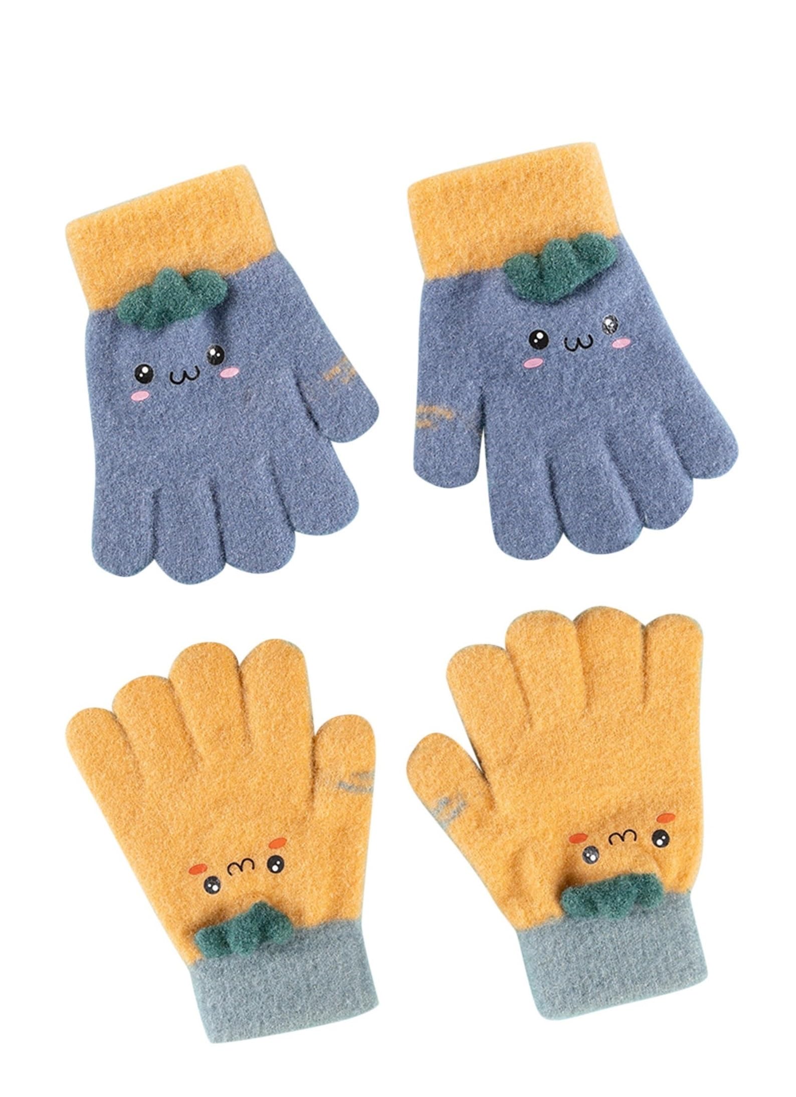 syloria warm friendly face knit gloves for kids cozy winter hand protection multicolour (kid age 3-5 years) pack of 2