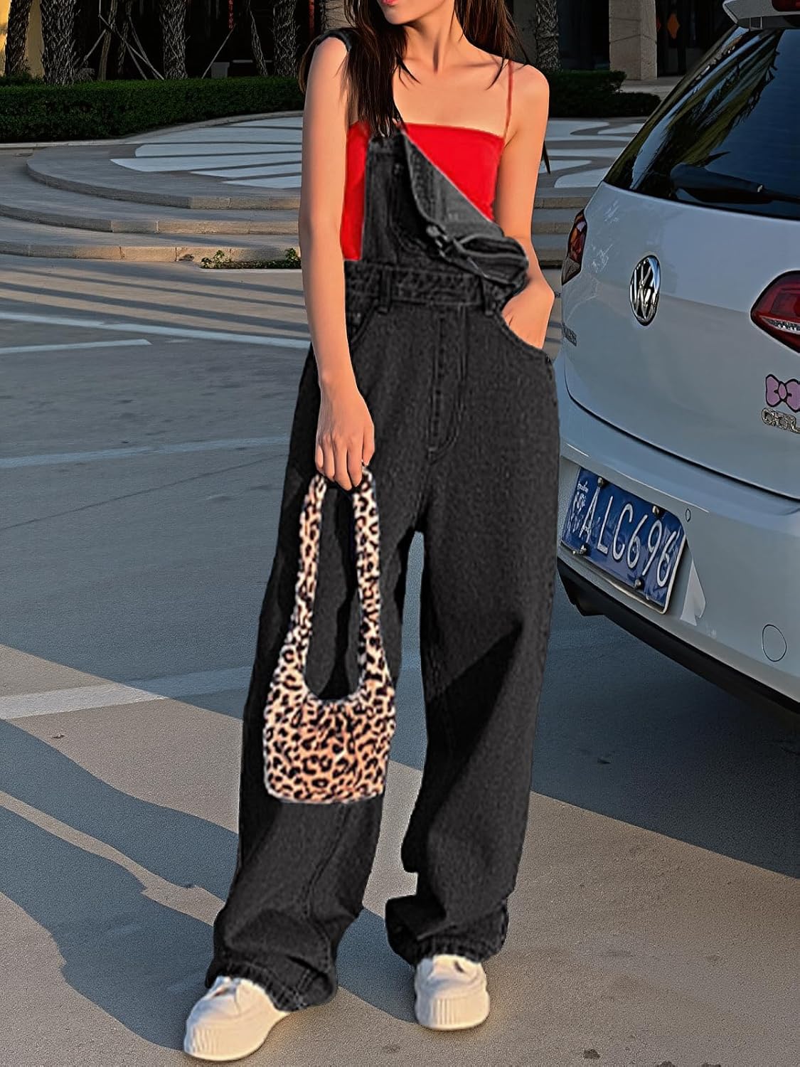 EMMIOL Women's Denim Overalls, Baggy Loose Fit Wide Leg Jumpsuit, 90s Vintage Style Overall with Adjustable Straps - Image 2