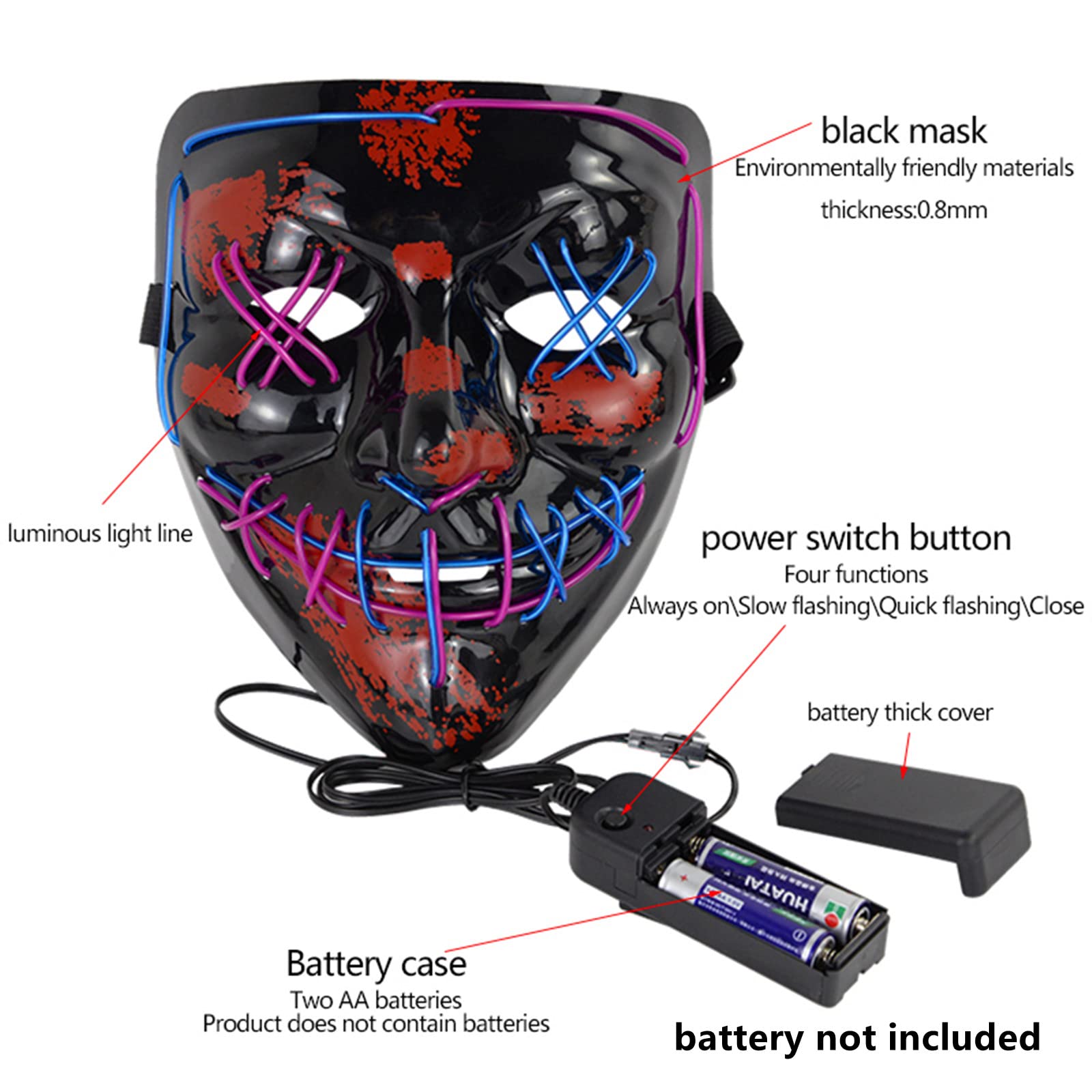 DONGTATA LED Halloween Purge Mask - Light Up Face Mask for Adults - Festival Party, Blue, 20*17*4 - Image 4