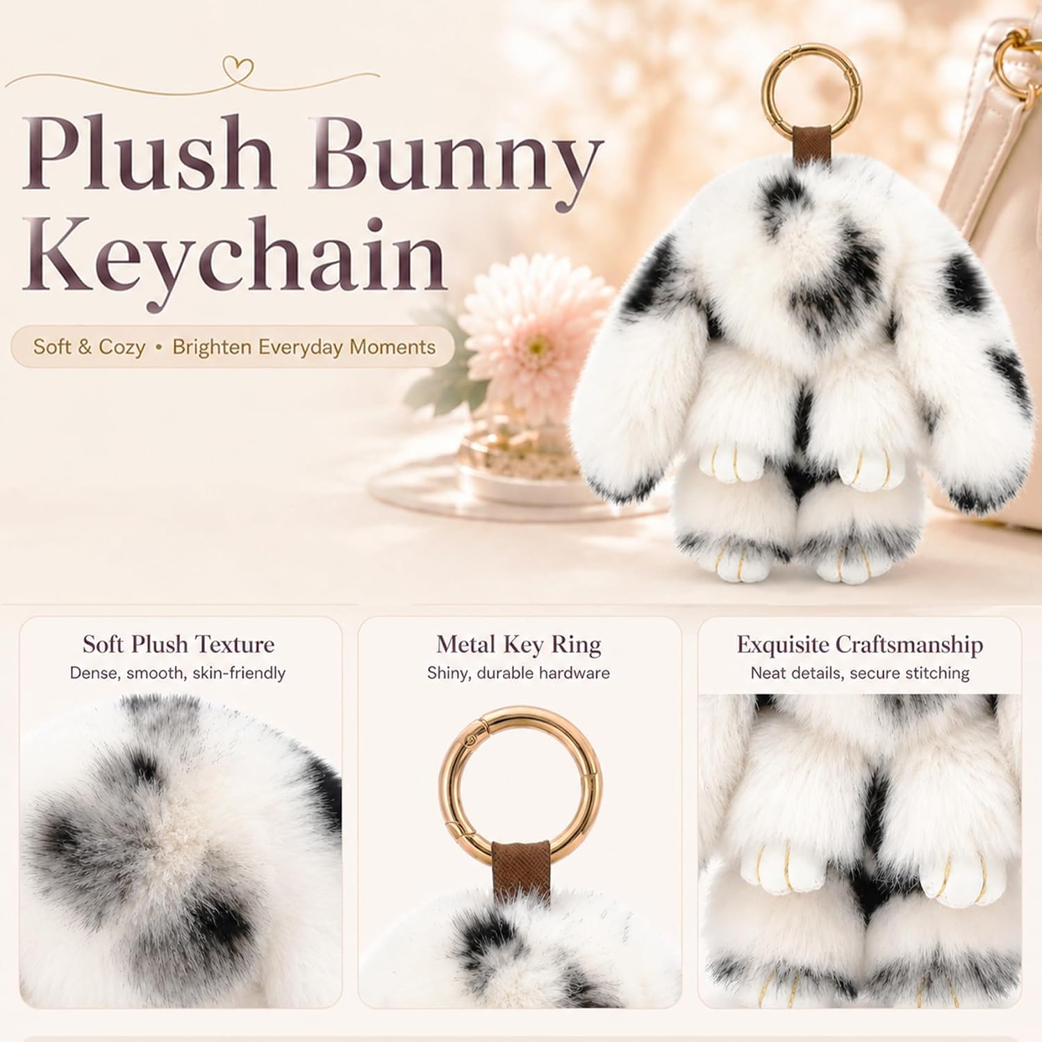 Plush Keychain Bunny Cute Rabbit Keychains Stuffed Animal Key Chain Strawberry Kering Bag Handbag Charms 2PCS