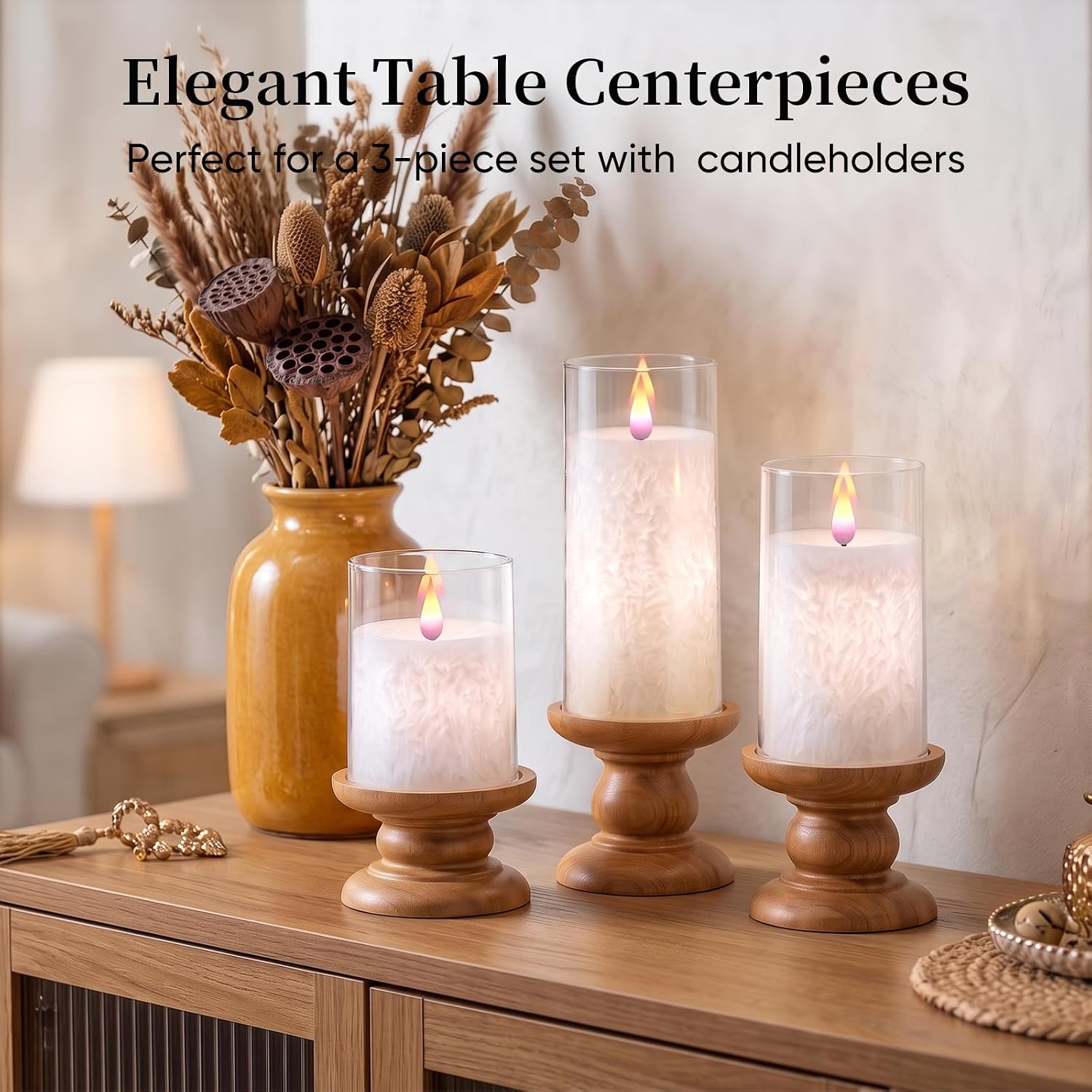 Amagic Flameless Candles, Acrylic Real Wax LED Pillars with 3D Wick, 3 Pack image 2