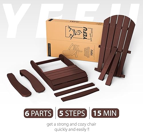 Miniatura 5 de Juego de 2 sillas Adirondack de plástico resistentes a la intemperie, sillas para exteriores, 5 escalones, fácil instalación, como madera real,