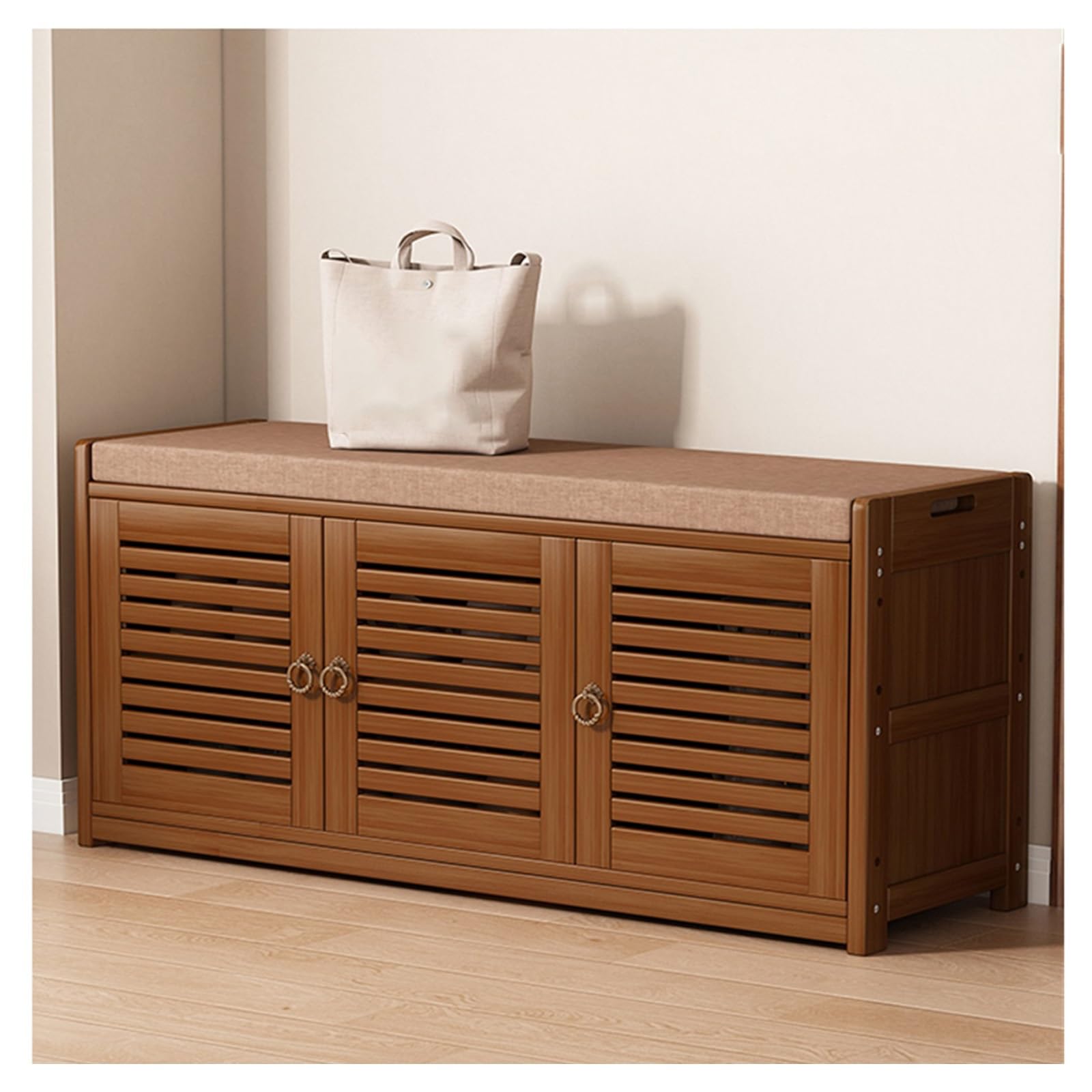 MYUYEE Shoe Bench Entryway- Shoe Rack Storage Bench - Bamboo Shoe Orga With Cushioned Seat, Upholstered Bench For Closet, Entryway, Hallway, Bedroom(100 * 33 * 46Cm)