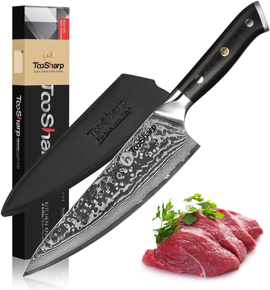 TooSharp 8 Inch Chef Knife Damascus Kitchen Knives, Super Sharp/Classic-Kitchen Series/Imported Japanese AUS10 Super Steel 67 High Carbon Stainless Steel Layer