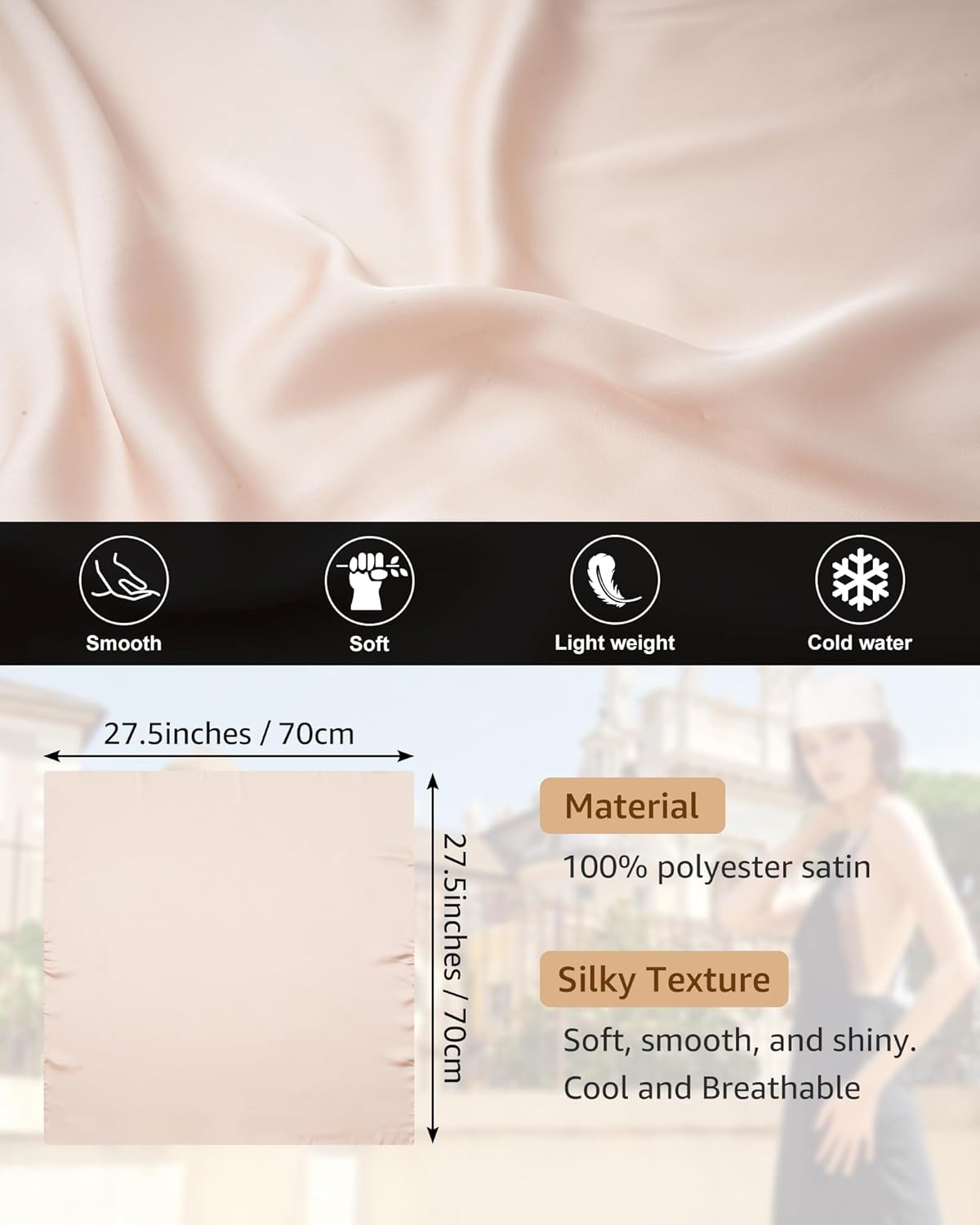 CHLINS 4 PCS 27.5 Inches Satin Head Scarf Silk Scarf for Women Lightweight Hair Bandanas Head Scarves Neck Scarf Hair Wrap - Image 2