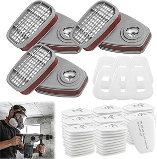 6001 Filter für Atemschutzmaske Set, 80 Filterbaumwolle + 6 Filter und 6 Abdeckkappen, gegen Organische Dämpfe, kompatibel mit 6100, 6200, 6800, 7502, für Handwerker & Heimwerker