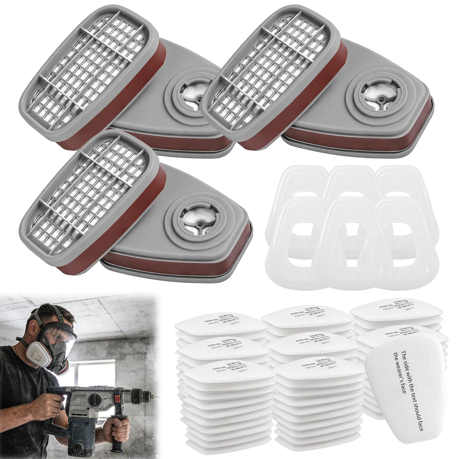 SZYBH 6001 Filtres pour Respirateur, Lot de 80 Cotons Filtrants + 6 Cartouches et 6 Capuchons, contre Vapeurs Organiques, Compatible 6200 6502 6800 7501 7502, pour Peinture Industrie Bricolage