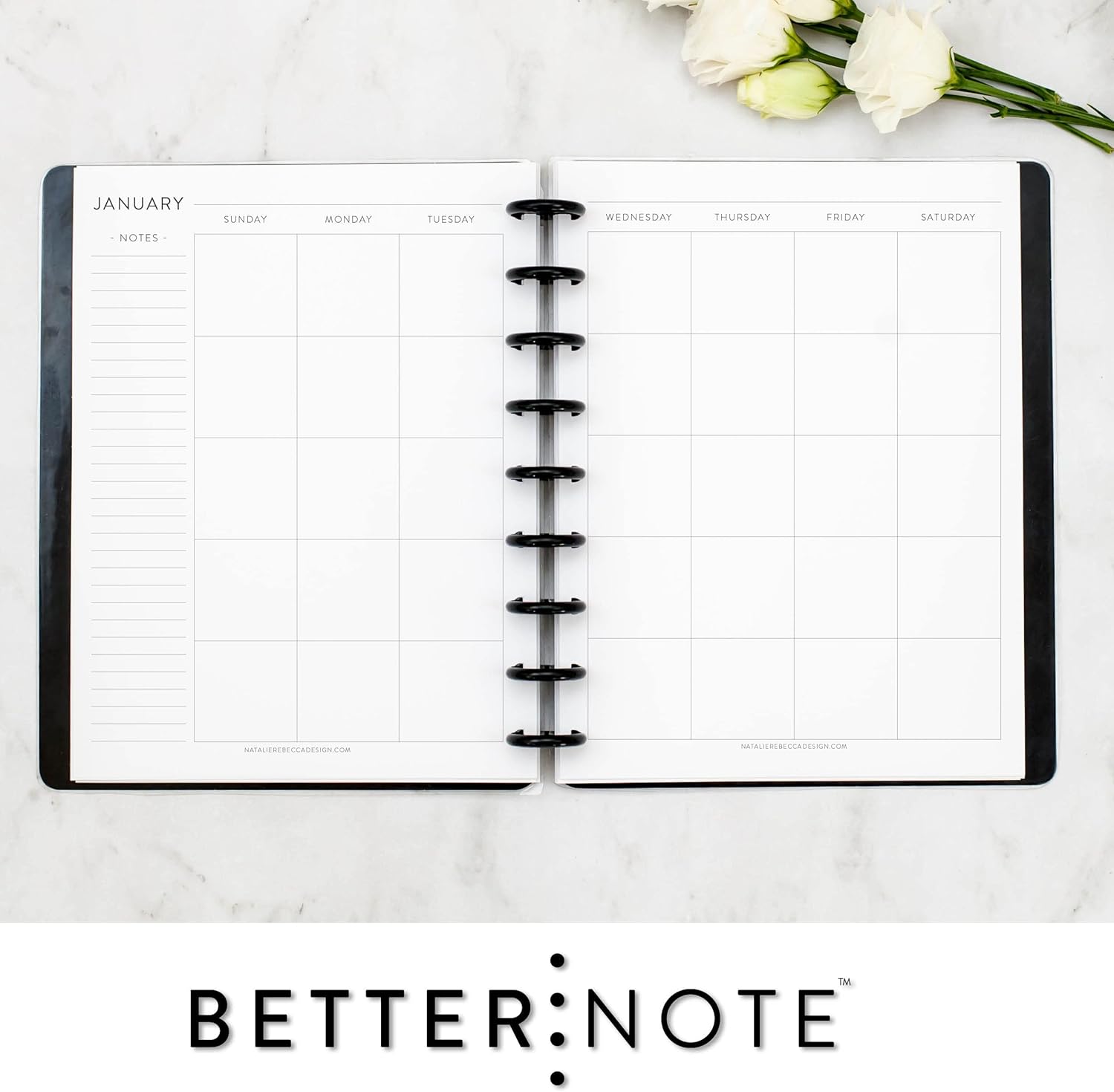BetterNote Monthly Undated Calendar Refill for Discbound Notebooks, Fits Levenger Circa, Happy Planner, Staples Arc, TUL, InkWell Press, IWP, MAMBI (9-Disc, 7"x9.25", Classic)