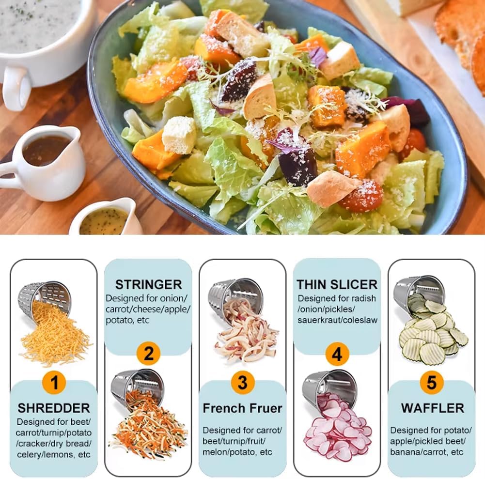 DYRABREST Manual Vegetable Cutter Rotary Cheese Grater Shredder Vegetable Fruit Chopper Cutter Machine Manual Cheese Grating Tool Multifunctional Food Grinder with 5 Drum Blades