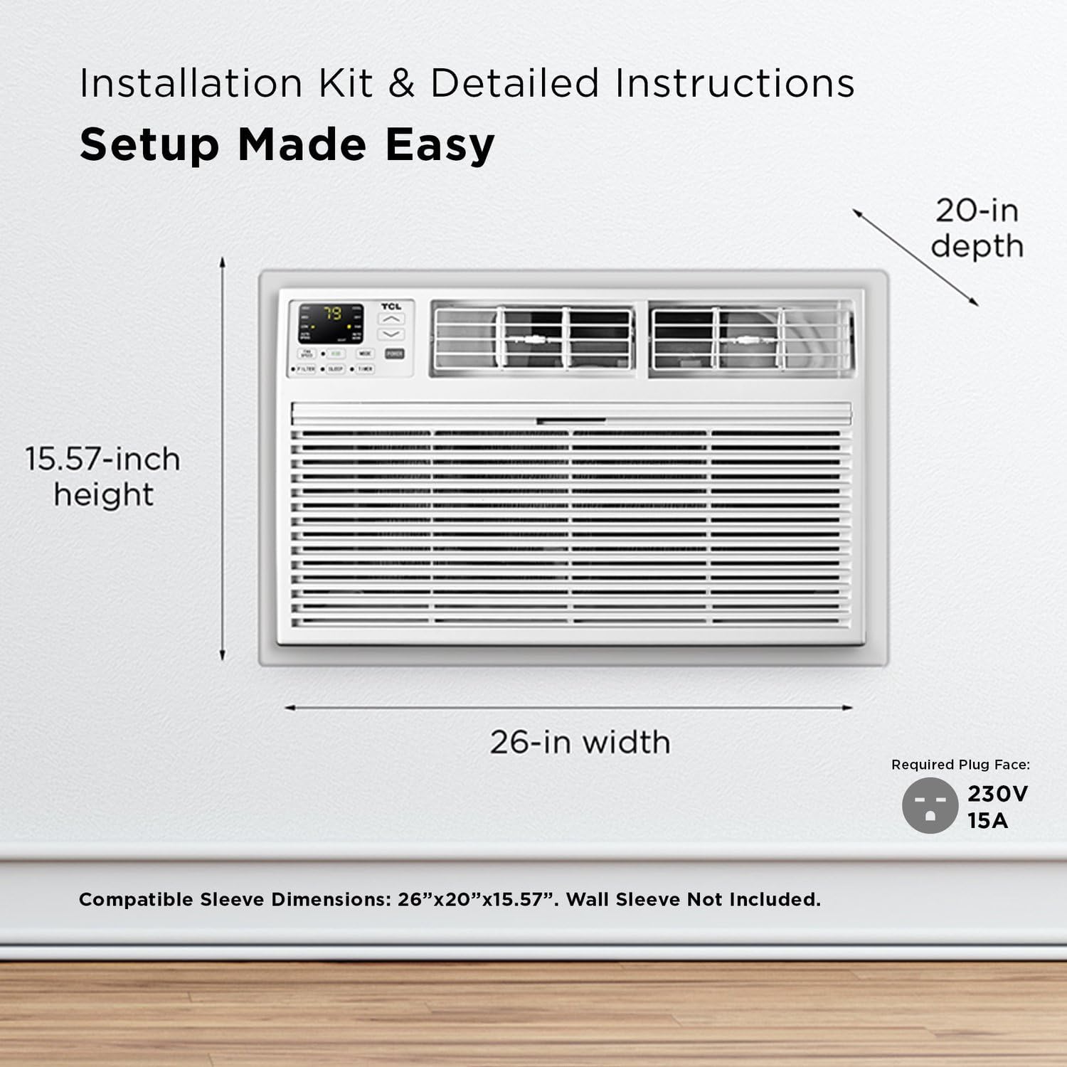 TCL 10000 BTU Smart Through-the-Wall Air Conditioner, Quiet Energy Efficient Wall Mounted AC, Fan & Dehumidifier for Rooms Up To 450 Sq. Ft., 230V, Remote Control, Works with Alexa/Google Assistant