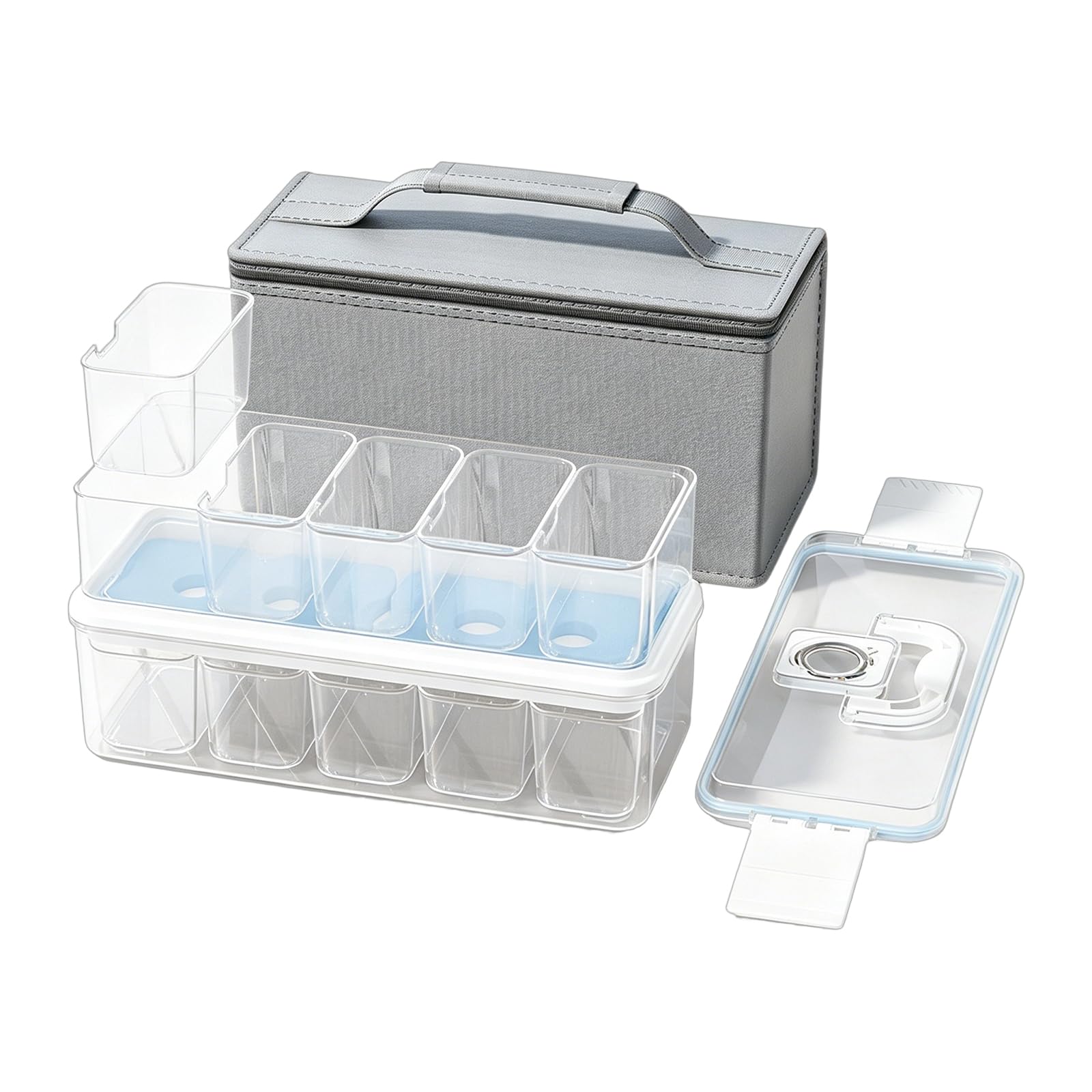 TFAOYS Lunch Organizer Box Set with Carry Bag, Clear Compartments and Cooling Inserts for Home Fridge and Food Sorting Carry Bag Lunch Box Fridge Food