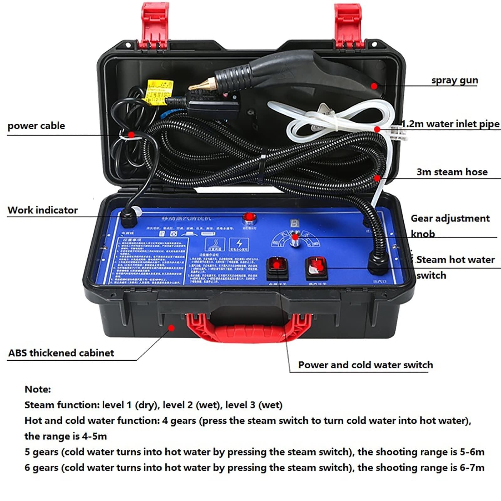 COUCHO Nettoyer à Vapeur à Haute Pression, Machine de Nettoyage à la Vapeur de 3000W, réglable à Sec à Sec, laveuse à Vapeur de Pompe Automatique avec 5 pinceaux, pour Le mobilier de Voiture
