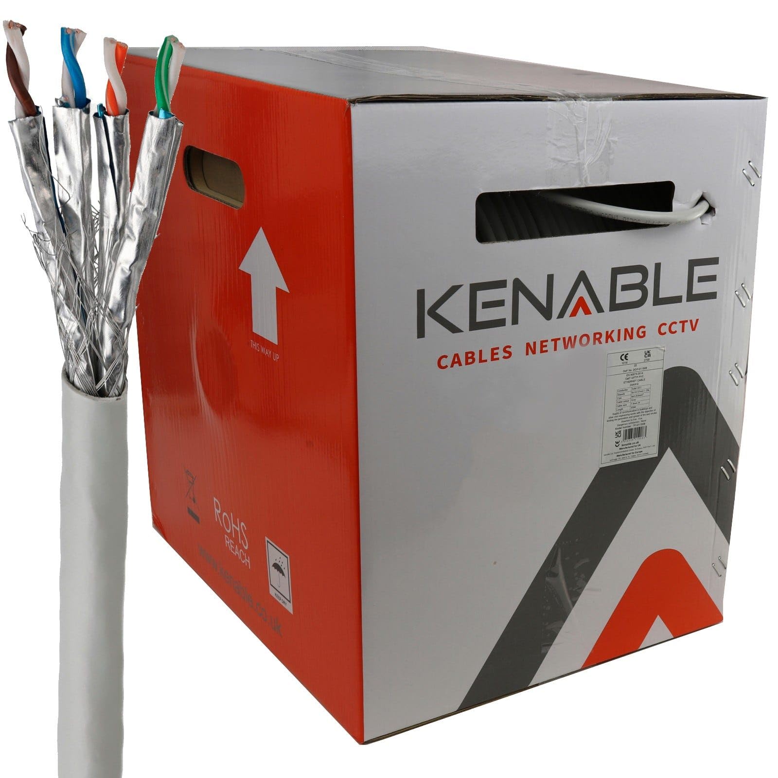 kenable Bobina Cable de Red Ethernet CAT6A S/FTP Interior 305 m [305 metros/305m] Cobre Puro 23AWG Apantallado Gris