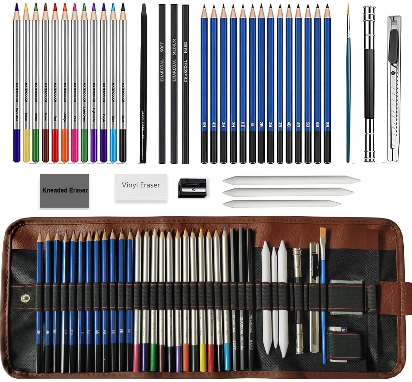 Corslet 39-teiliges Zeichenstifte-Set, Malset mit Skizzenstift, Aquarell-Buntstifte-Set, Kohlestifte für Künstler, Radiergummi, Kunstbedarf für